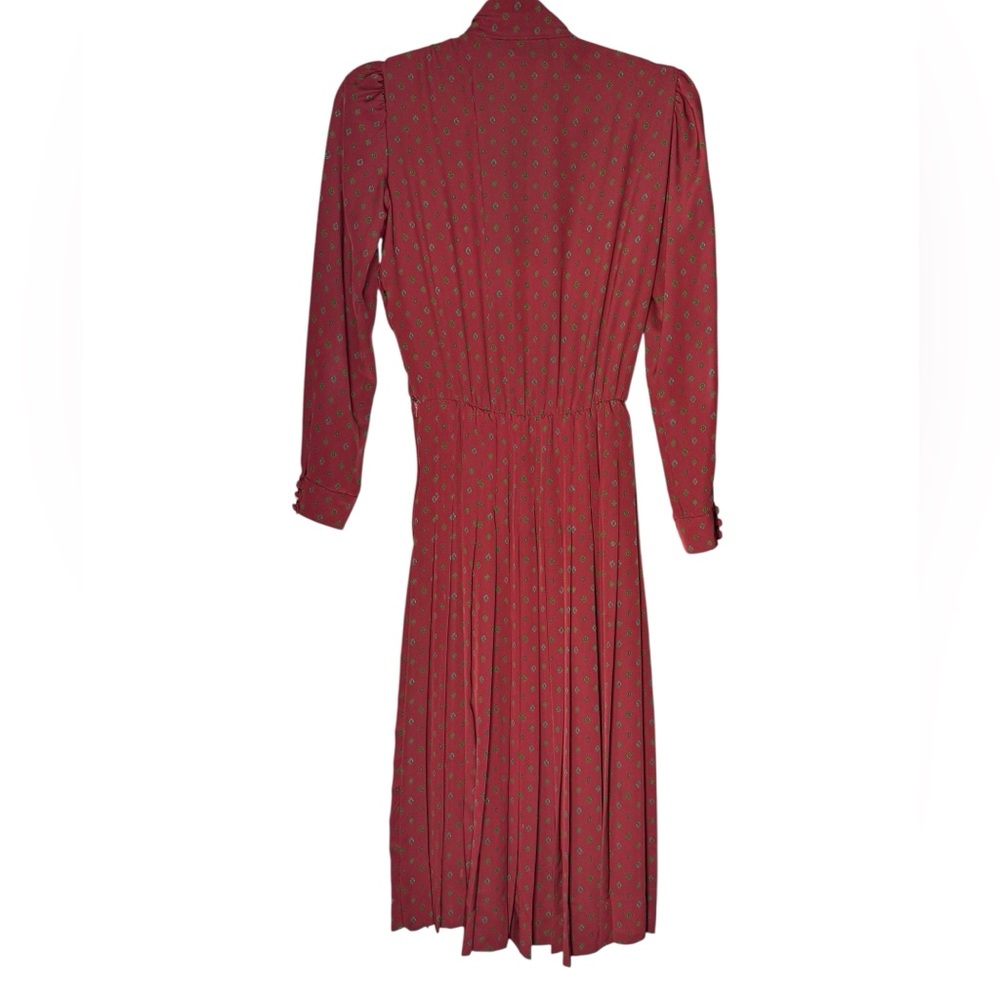 VTG Albert Nipon Red Midi Dress Sz 4 Saks Fifth Avenue Long Sleeve Pleated ILGWU - Picture 2 of 11